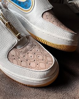 Classical  Flower Grid Blue Khaki Custom Air Force 1 - view 2