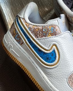Classical  Flower Grid Blue Khaki Custom Air Force 1 - view 3
