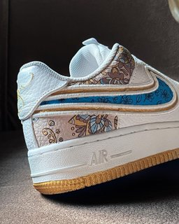 Classical  Flower Grid Blue Khaki Custom Air Force 1 - view 4