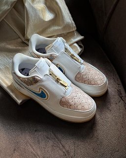 Classical  Flower Grid Blue Khaki Custom Air Force 1 - view 5