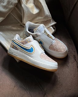 Classical  Flower Grid Blue Khaki Custom Air Force 1 - view 6