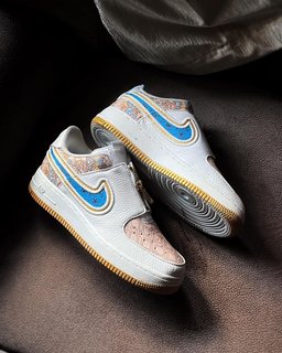 Classical  Flower Grid Blue Khaki Custom Air Force 1