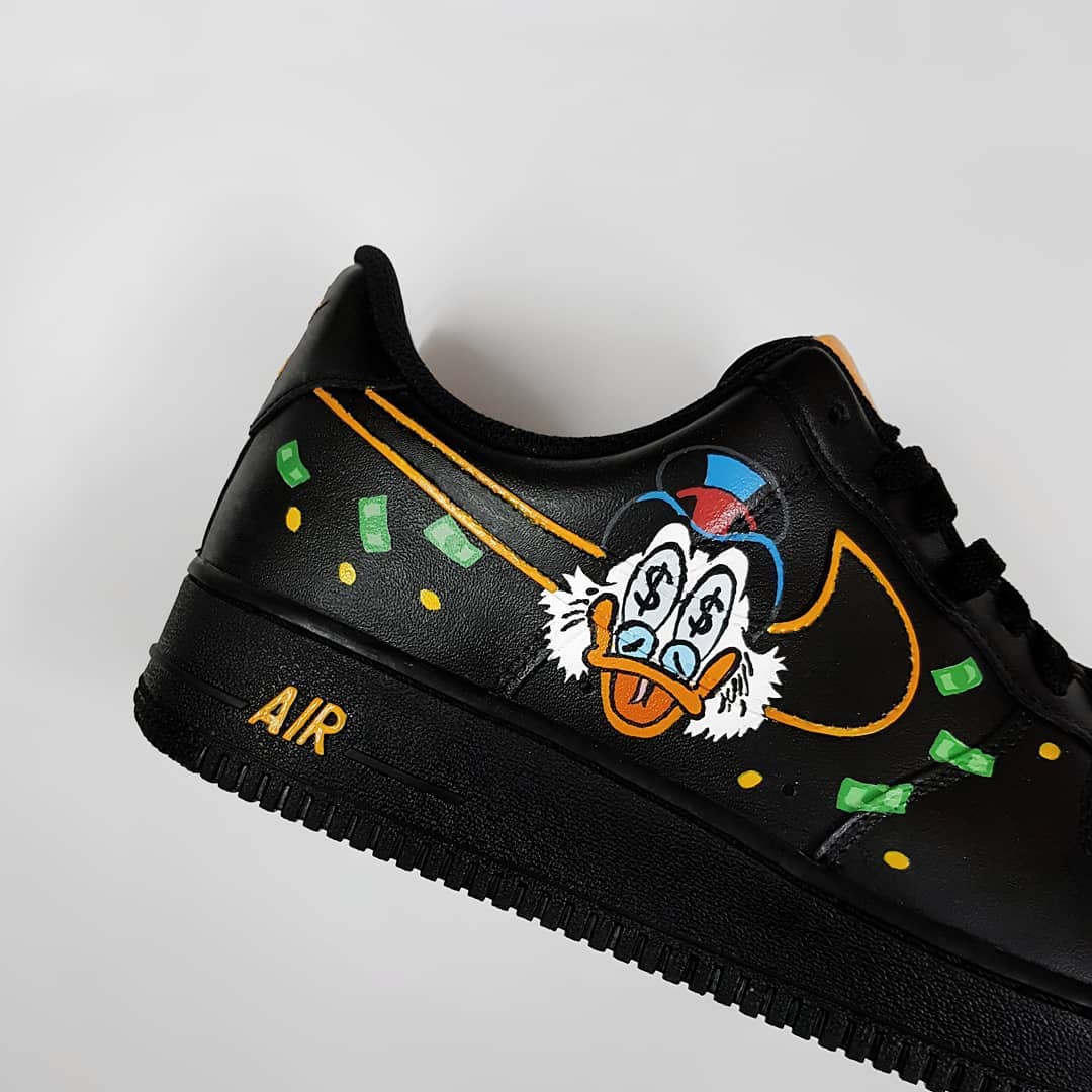 Cartoon Duck Money Black Green Custom Air Force 1