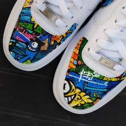 Graffiti Swoosh Blue Green Yellow Custom Air Force 1 - view 3