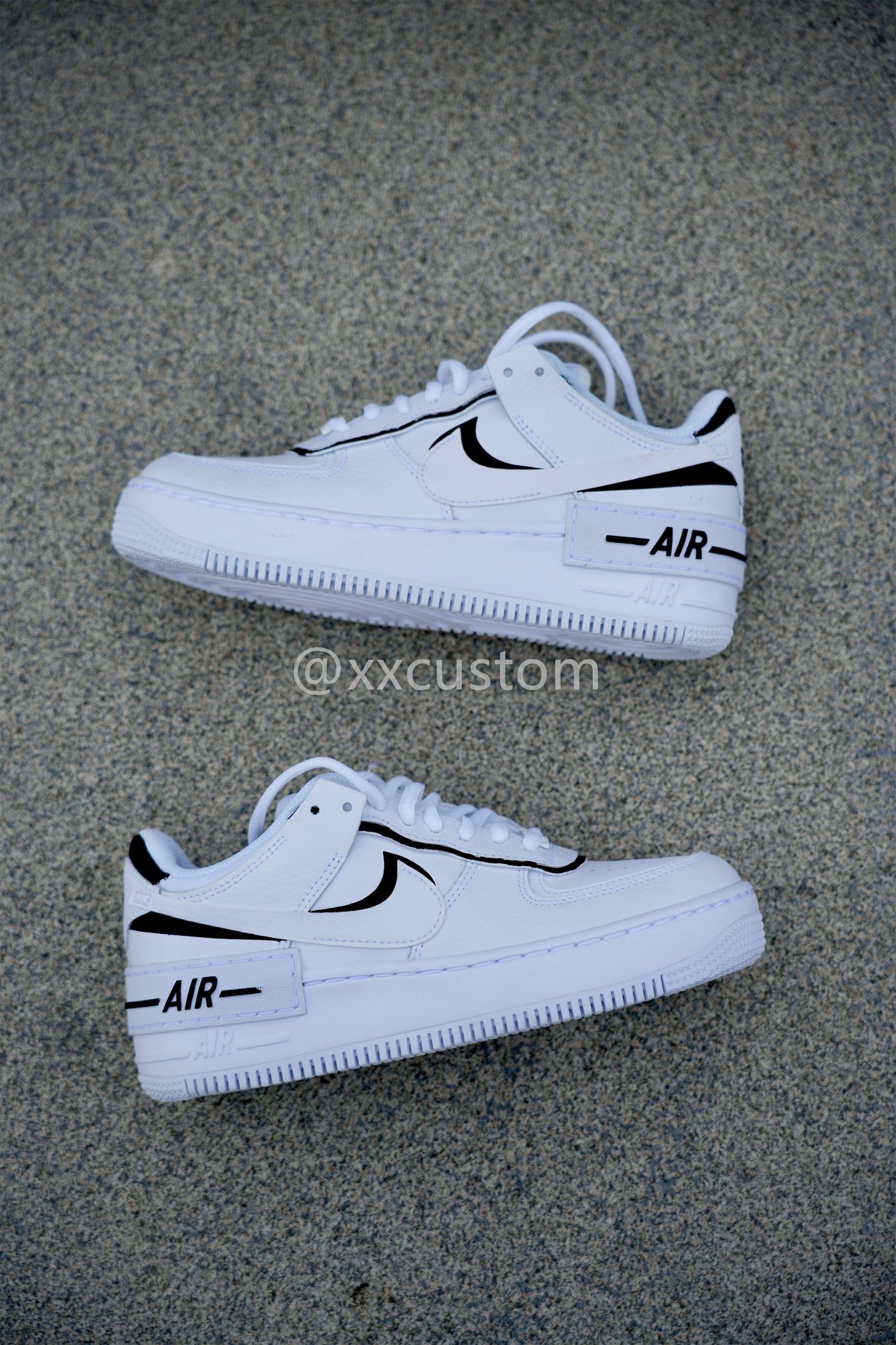 Custom Air Force 1 Black White Shadow Swoosh