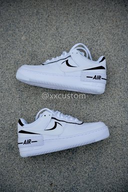 Custom Air Force 1 Black White Shadow Swoosh