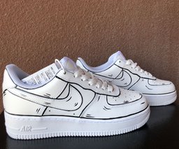 Black White Line Cartoon Graffiti Custom Air Force 1 - view 2