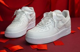 Pearl Ribbon Wedding Handwork Custom Air Force 1 - view 2