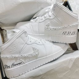 White Pearl Wedding High Top Custom Air Force 1