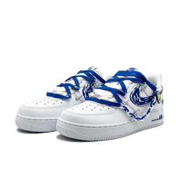 Extra Lace Blue Yellow Simile White Font Custom Air Force 1 - view 3
