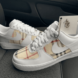 Custom Air Force 1 Beige Black Grey Red Lattice - view 2