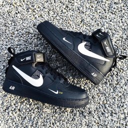 Custom Air Force 1 Black White Double Swoosh Fonts Mid - view 2