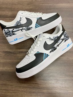 Custom Air Force 1 Black And White Blooming Flowers - view 3