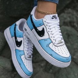 Comic Style Baby Blue Black Custom Air Force 1 - view 2