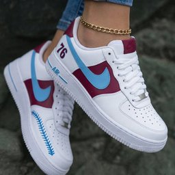 76 Baseball Stitch Burgundy BaBlue Custom Air Force 1 - view 2