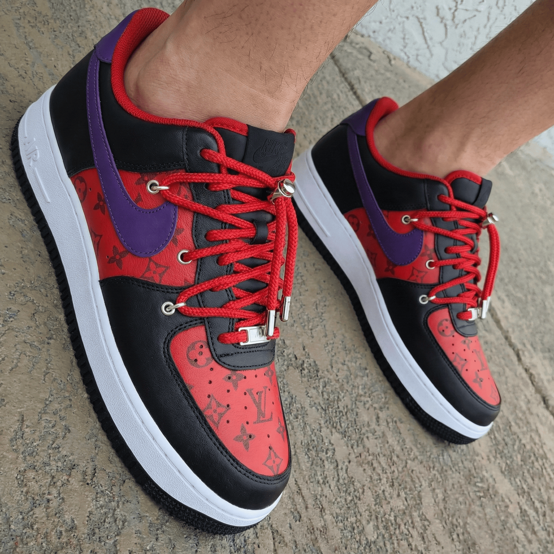LV Monogram Red Black Purple Custom Air Force 1