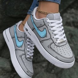 Cartoon Outline Gray Baby Blue Custom Air Force 1 - view 2