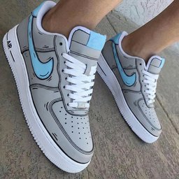Cartoon Outline Gray Baby Blue Custom Air Force 1