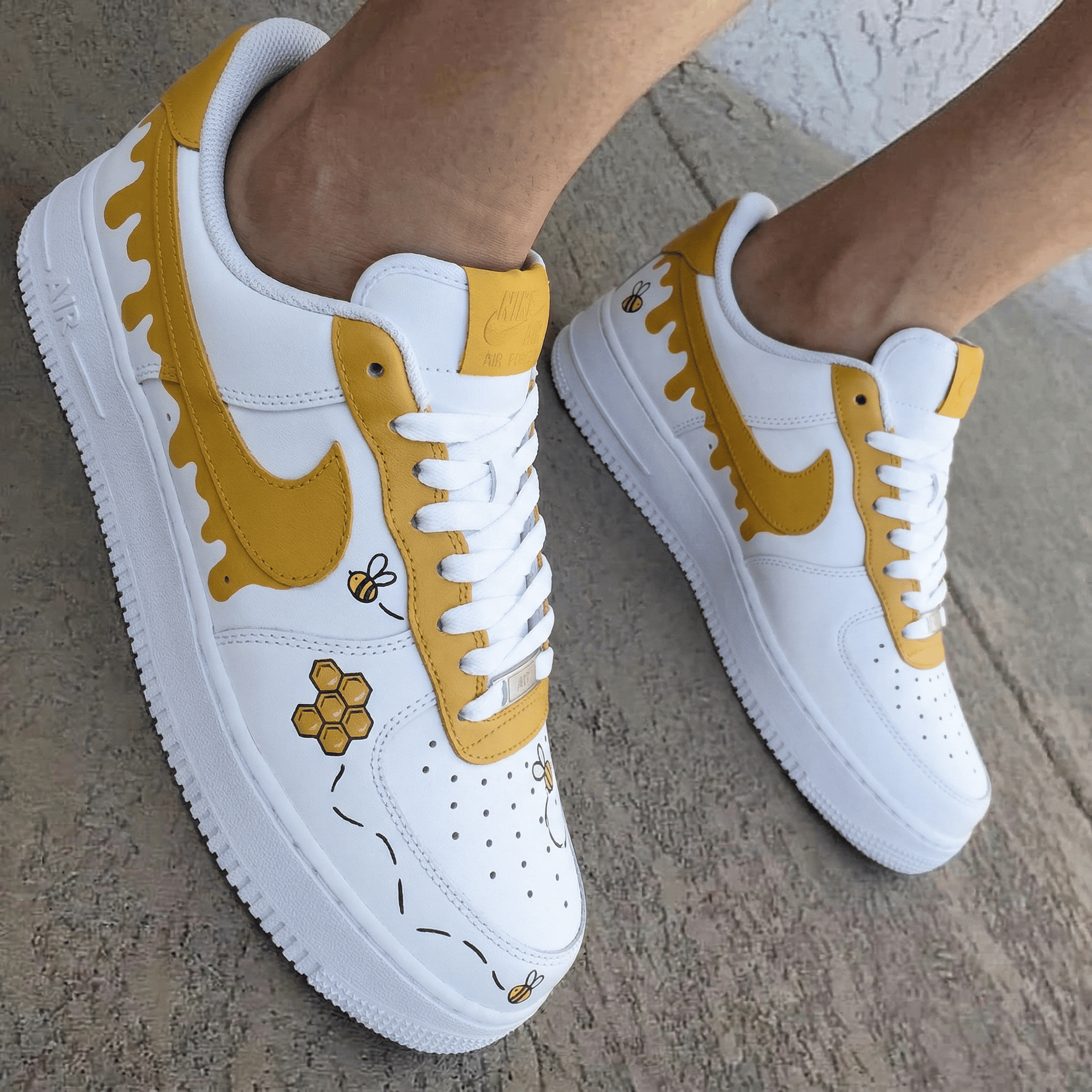 Bees Honeycomb Drip Yellow Custom Air Force 1