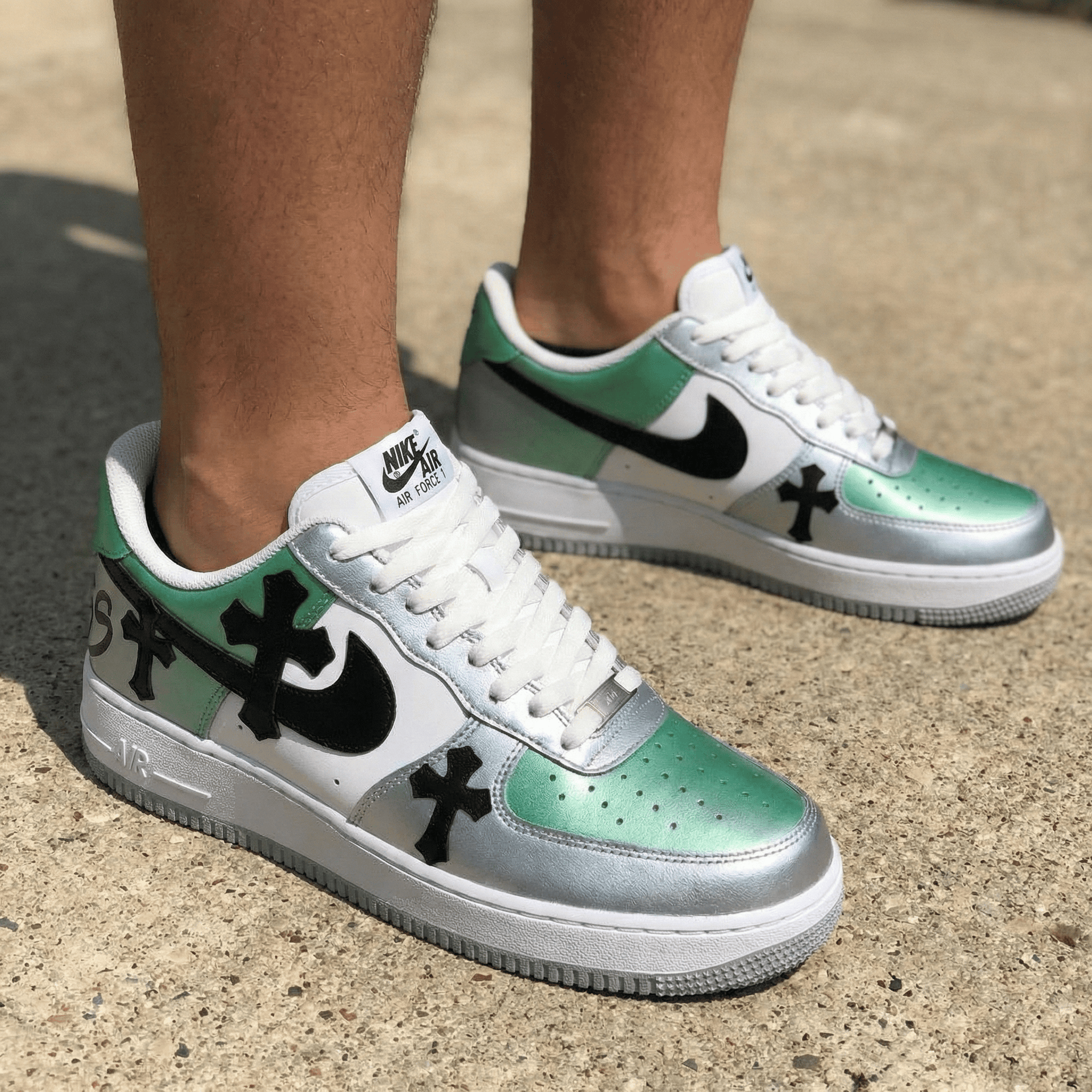 Black Crosses 69 Baby Green Silver Custom Air Force 1