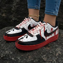 Blood Splatter Skull Black Red Custom Air Force 1 - view 2