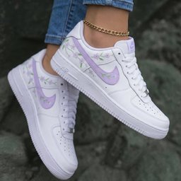 Purple Flowers Green Custom Air Force 1 - view 2