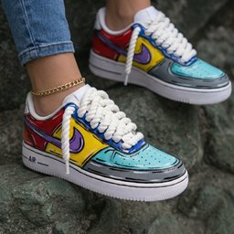 Cartoon Style Red Yellow Purple Blue Gray Baby Blue Custom Air Force 1 - view 2