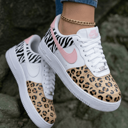 Zebra Leopard Print Baby Pink Beige Custom Air Force 1 - view 2