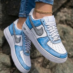 Cartoon Style Baby Blue Gray Custom Air Force 1 - view 2