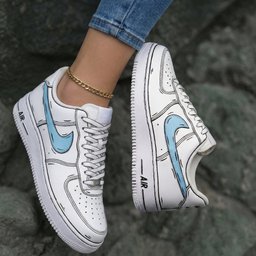 Cartoon Outline White Baby Blue Custom Air Force 1 - view 2