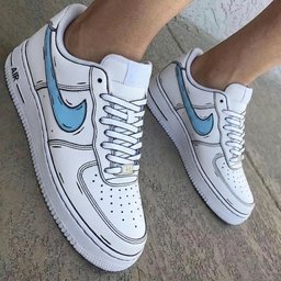 Cartoon Outline White Baby Blue Custom Air Force 1