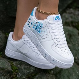 Cherry Blossom Branch Splatter Baby Blue Black Custom Air Force 1 - view 2