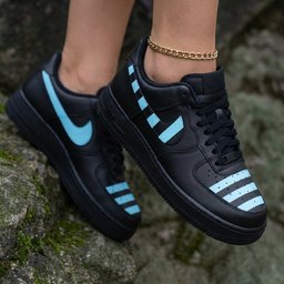 Striped Black Baby Blue Custom Air Force 1 - view 2