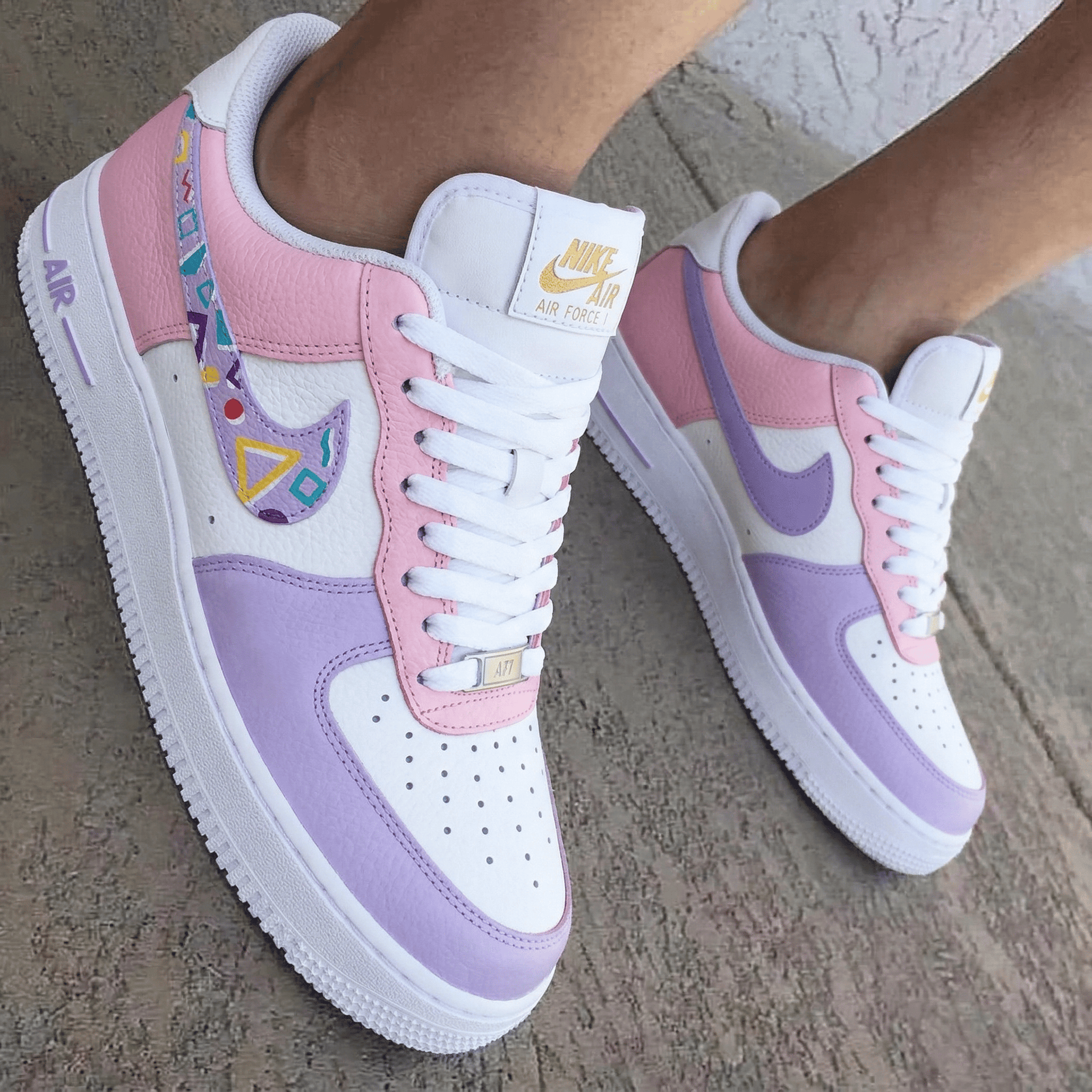 Geometric Patterns Baby Pink Light Purple Custom Air Force 1