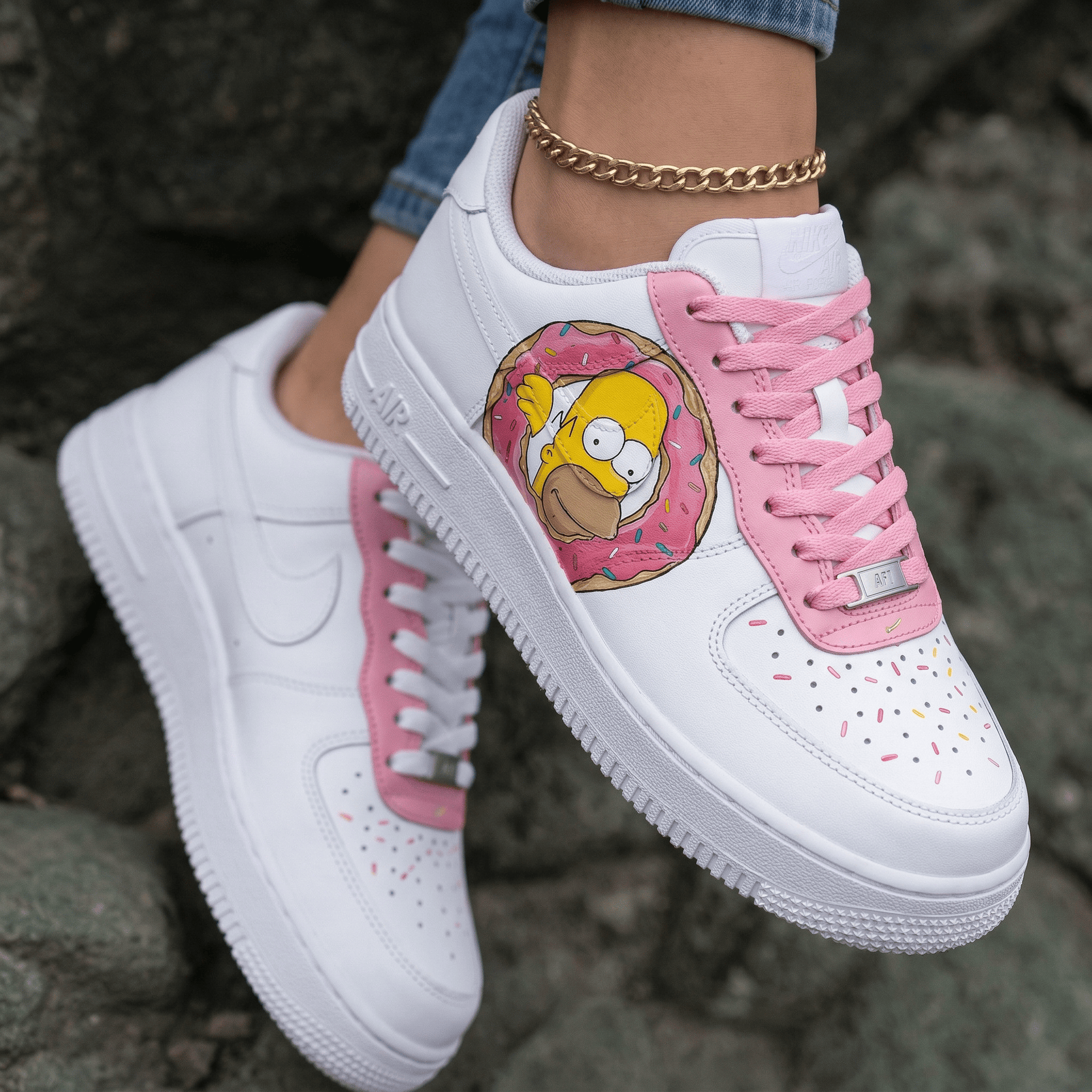 The Simpsons Donut White Baby Pink Custom Air Force 1