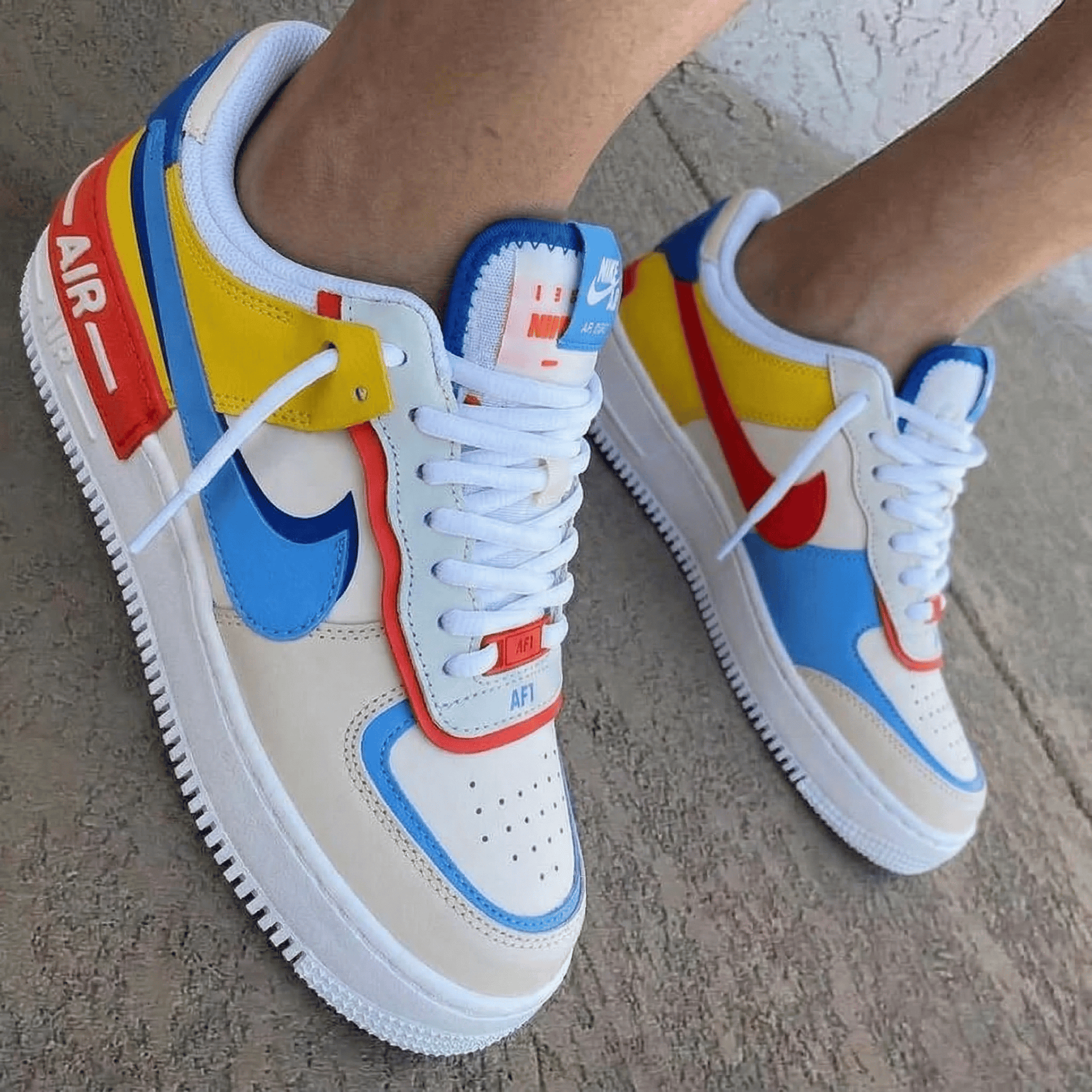 Color Blocked Red Blue Yellow Custom Air Force 1 Shadow
