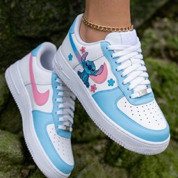 Stitch Flowers Baby Blue Pink Custom Air Force 1 - view 2