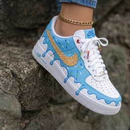 Ice Cream Drip Waffle Sprinkles Baby Blue White Custom Air Force 1 - view 2