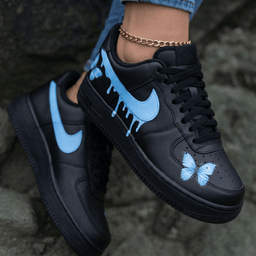 Butterflies Dripping Baby Blue Black Custom Air Force 1 - view 2