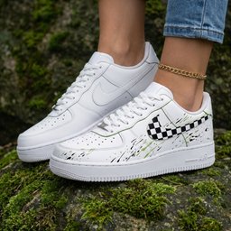 Checkered Swoosh Splatter Black Green Custom Air Force 1 - view 2