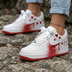 Hearts Blood Splatter White Red Custom Air Force 1 - view 2