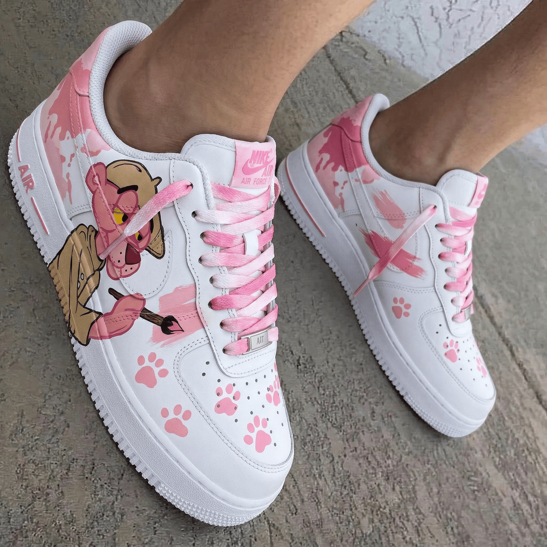 Pink Panther Paw Prints White Baby Pink Custom Air Force 1