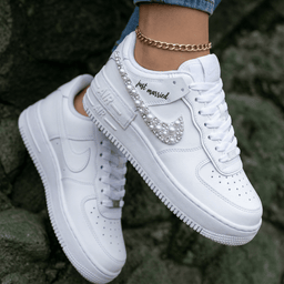 Pearl Rhinestone Just Married Black Custom Air Force 1 Shadow Weeding - view 2