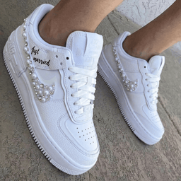 Pearl Rhinestone Just Married Black Custom Air Force 1 Shadow Weeding