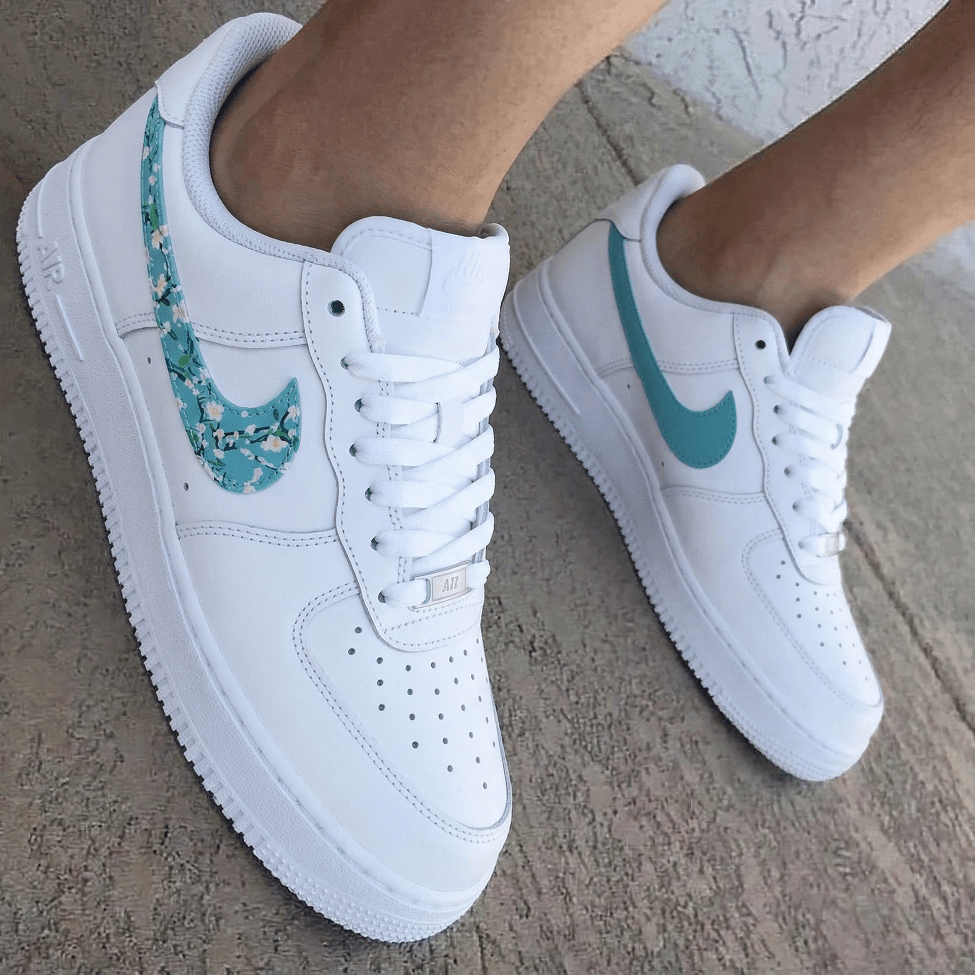 Floral Baby Blue White Custom Air Force 1