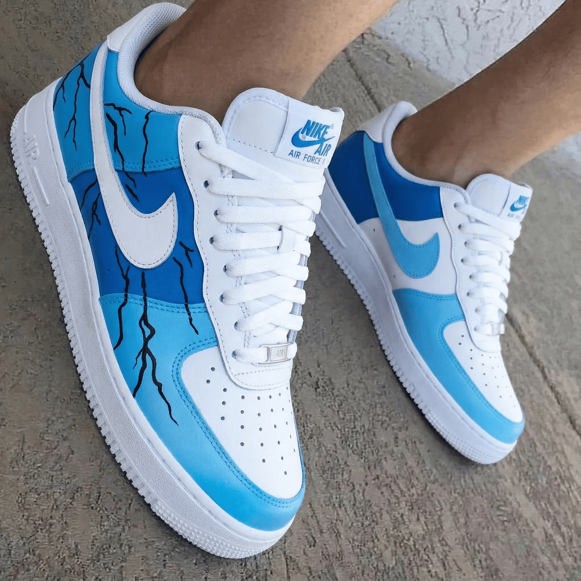 Black Cracks Baby Blue And Blue Custom Air Force 1
