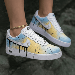 LV Drip Splatter Baby Blue Yellow Custom Air Force 1