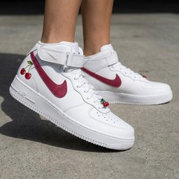 Cherry Embroidered White Burgundy Custom Air Force 1