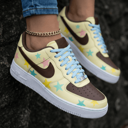 Stars Pattern Cream Brown Baby Blue Custom Air Force 1 - view 2