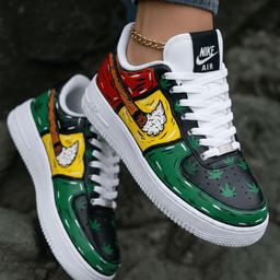 Cannabis Leaves Pipe Smoke Red Yellow Green Black Custom Air Force 1 - view 2